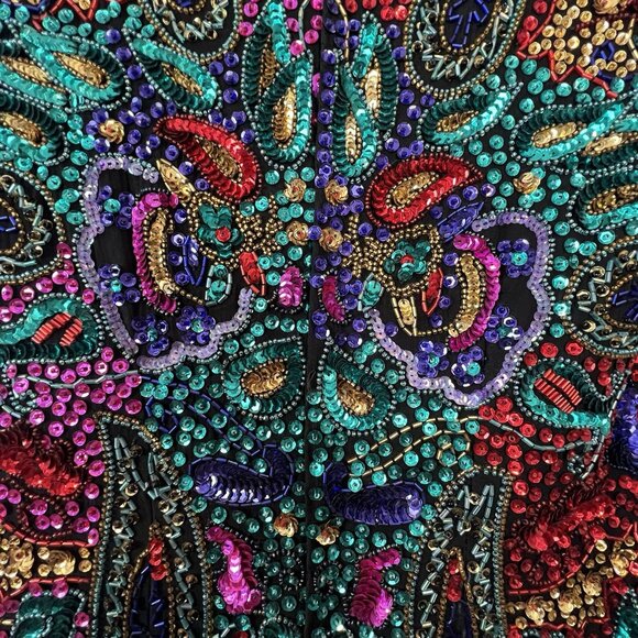 Scala Womens Sequin Dress Size Small Colorful Vtg Short Sleeve Evening Gown - Picture 7 of 15